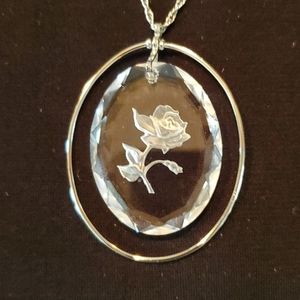 Etched rose crystal pendant
